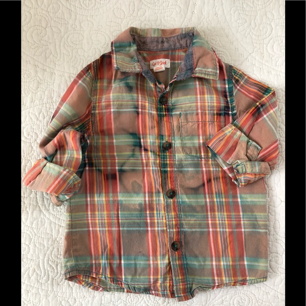 Jack and Cat Bleached Plaid Button Down